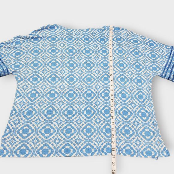 Chico's Blue Geo Print Linen Dolman Top Sz 3 (XL) Summer Coastal Beachy Casual - Picture 12 of 12